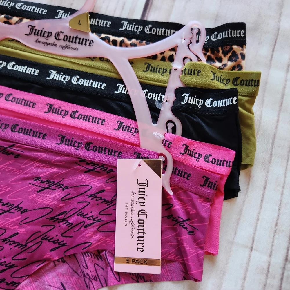 NWT Juicy Couture Underwear Set 5 Pack Hipster Briefs Green Pink, Women's Size L